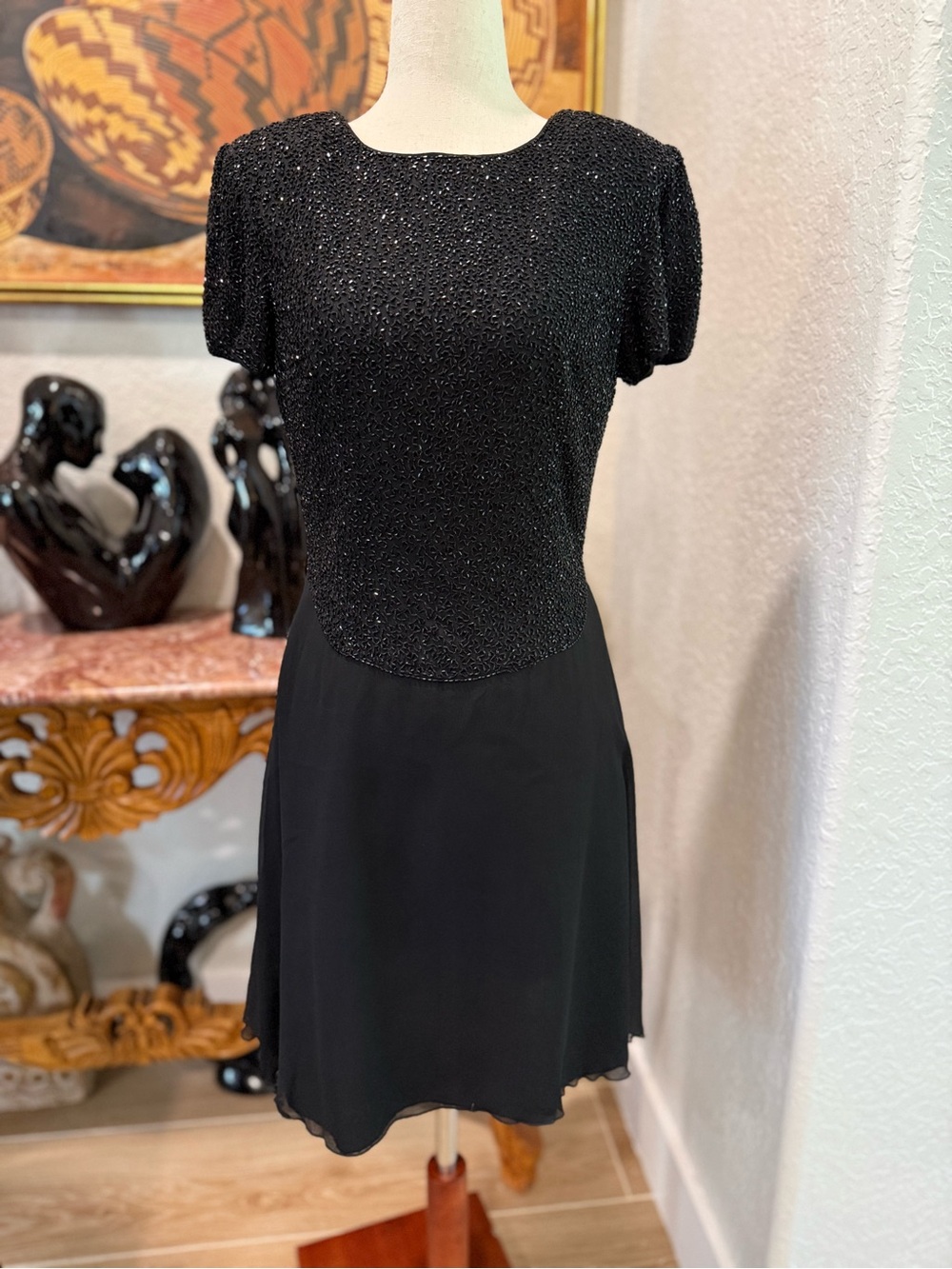 VTG Papell Boutique Black Beaded Mini Dress